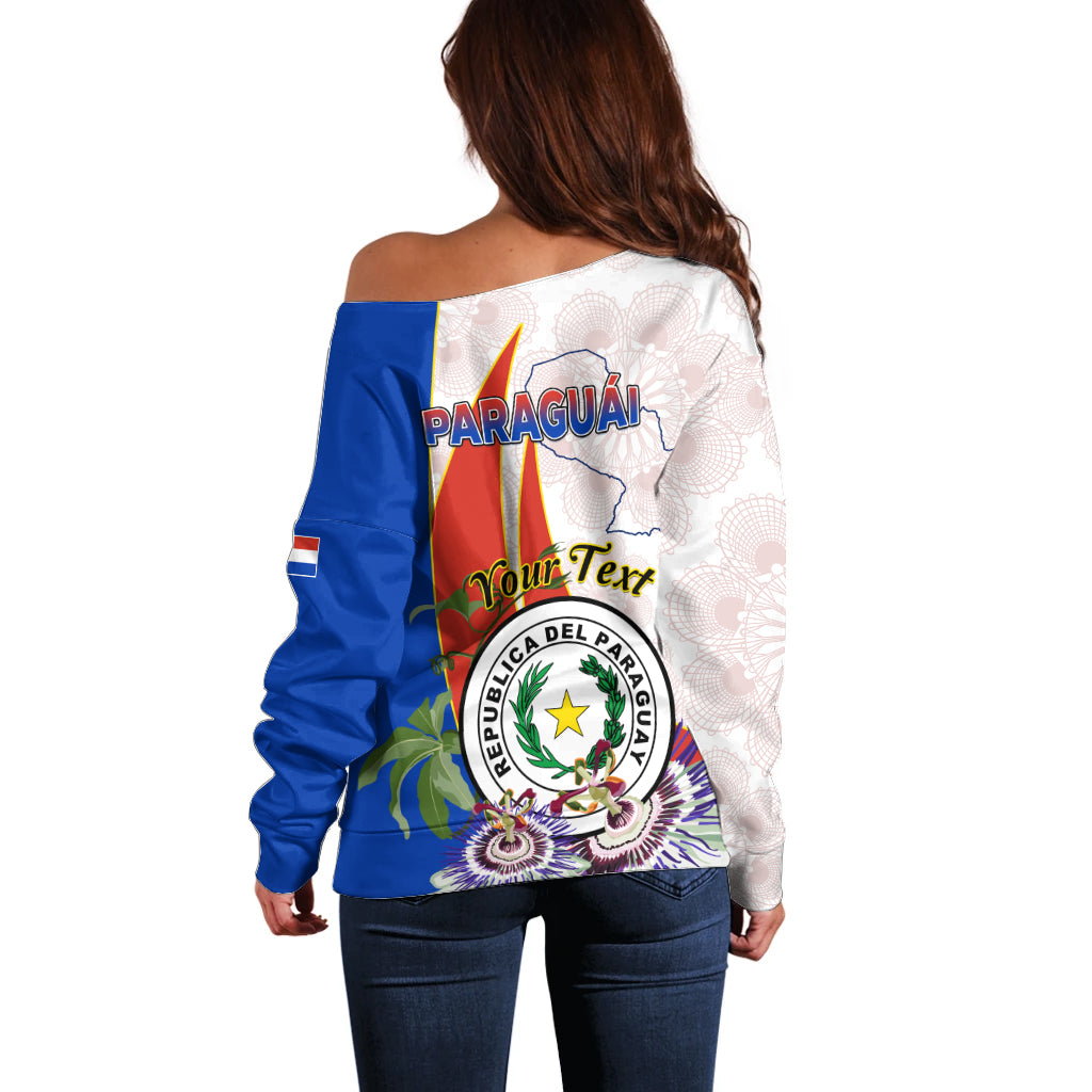 Paraguay Independence Day Off Shoulder Sweater Passion Flower Vintage Antique Naduti - Wonder Print Shop