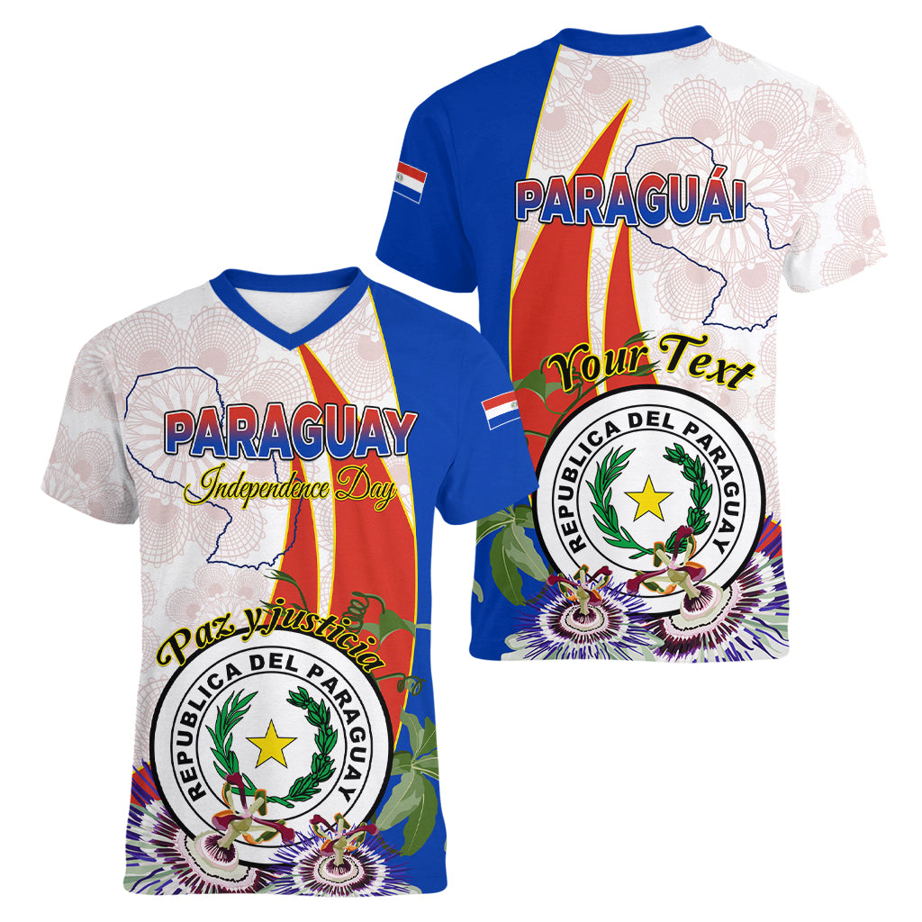 Paraguay Independence Day Women V Neck T Shirt Passion Flower Vintage Antique Naduti - Wonder Print Shop