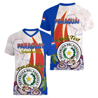 Paraguay Independence Day Women V Neck T Shirt Passion Flower Vintage Antique Naduti - Wonder Print Shop