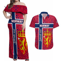 Norway Constitution Day Couples Matching Off Shoulder Maxi Dress and Hawaiian Shirt Norge Folk Pattern Flag Style - Wonder Print Shop