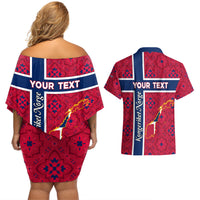 Norway Constitution Day Couples Matching Off Shoulder Short Dress and Hawaiian Shirt Norge Folk Pattern Flag Style - Wonder Print Shop