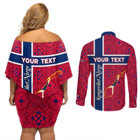 Norway Constitution Day Couples Matching Off Shoulder Short Dress and Long Sleeve Button Shirt Norge Folk Pattern Flag Style - Wonder Print Shop