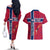 Norway Constitution Day Couples Matching Off The Shoulder Long Sleeve Dress and Hawaiian Shirt Norge Folk Pattern Flag Style - Wonder Print Shop