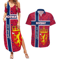 Norway Constitution Day Couples Matching Summer Maxi Dress and Hawaiian Shirt Norge Folk Pattern Flag Style - Wonder Print Shop