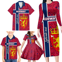 Norway Constitution Day Family Matching Long Sleeve Bodycon Dress and Hawaiian Shirt Norge Folk Pattern Flag Style - Wonder Print Shop