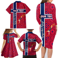Norway Constitution Day Family Matching Long Sleeve Bodycon Dress and Hawaiian Shirt Norge Folk Pattern Flag Style - Wonder Print Shop