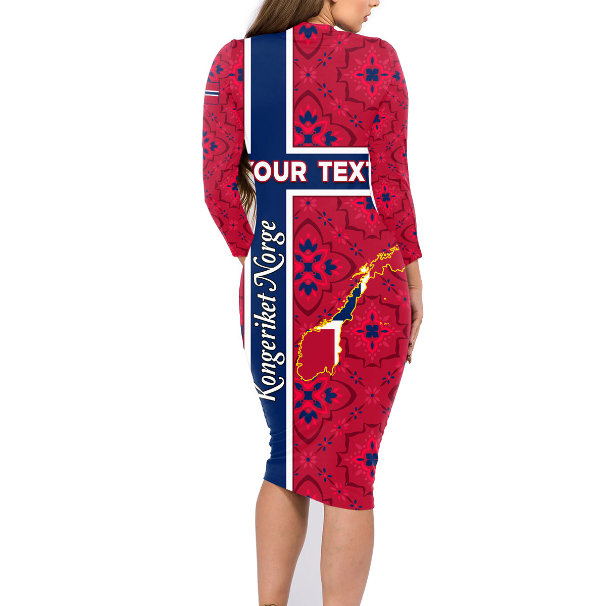 Norway Constitution Day Family Matching Long Sleeve Bodycon Dress and Hawaiian Shirt Norge Folk Pattern Flag Style - Wonder Print Shop