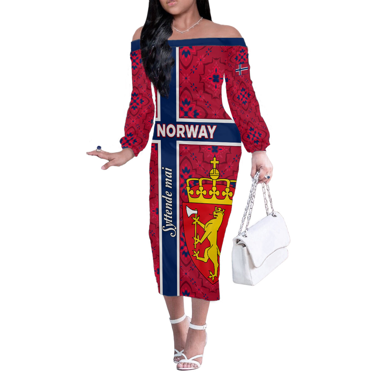 Norway Constitution Day Family Matching Off Shoulder Long Sleeve Dress and Hawaiian Shirt Norge Folk Pattern Flag Style - Wonder Print Shop