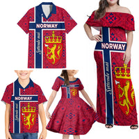 Norway Constitution Day Family Matching Off Shoulder Maxi Dress and Hawaiian Shirt Norge Folk Pattern Flag Style - Wonder Print Shop