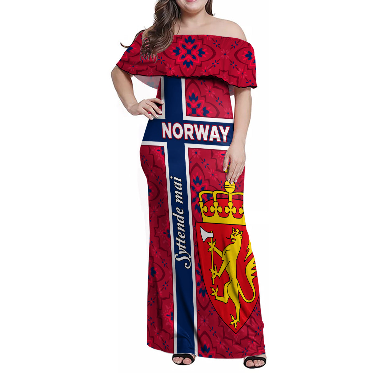Norway Constitution Day Family Matching Off Shoulder Maxi Dress and Hawaiian Shirt Norge Folk Pattern Flag Style - Wonder Print Shop