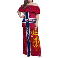 Norway Constitution Day Family Matching Off Shoulder Maxi Dress and Hawaiian Shirt Norge Folk Pattern Flag Style - Wonder Print Shop