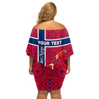 Norway Constitution Day Family Matching Off Shoulder Short Dress and Hawaiian Shirt Norge Folk Pattern Flag Style - Wonder Print Shop