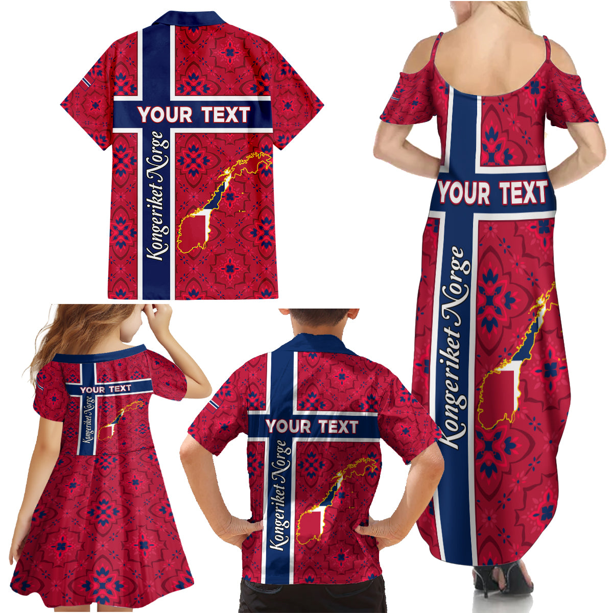 Norway Constitution Day Family Matching Summer Maxi Dress and Hawaiian Shirt Norge Folk Pattern Flag Style - Wonder Print Shop