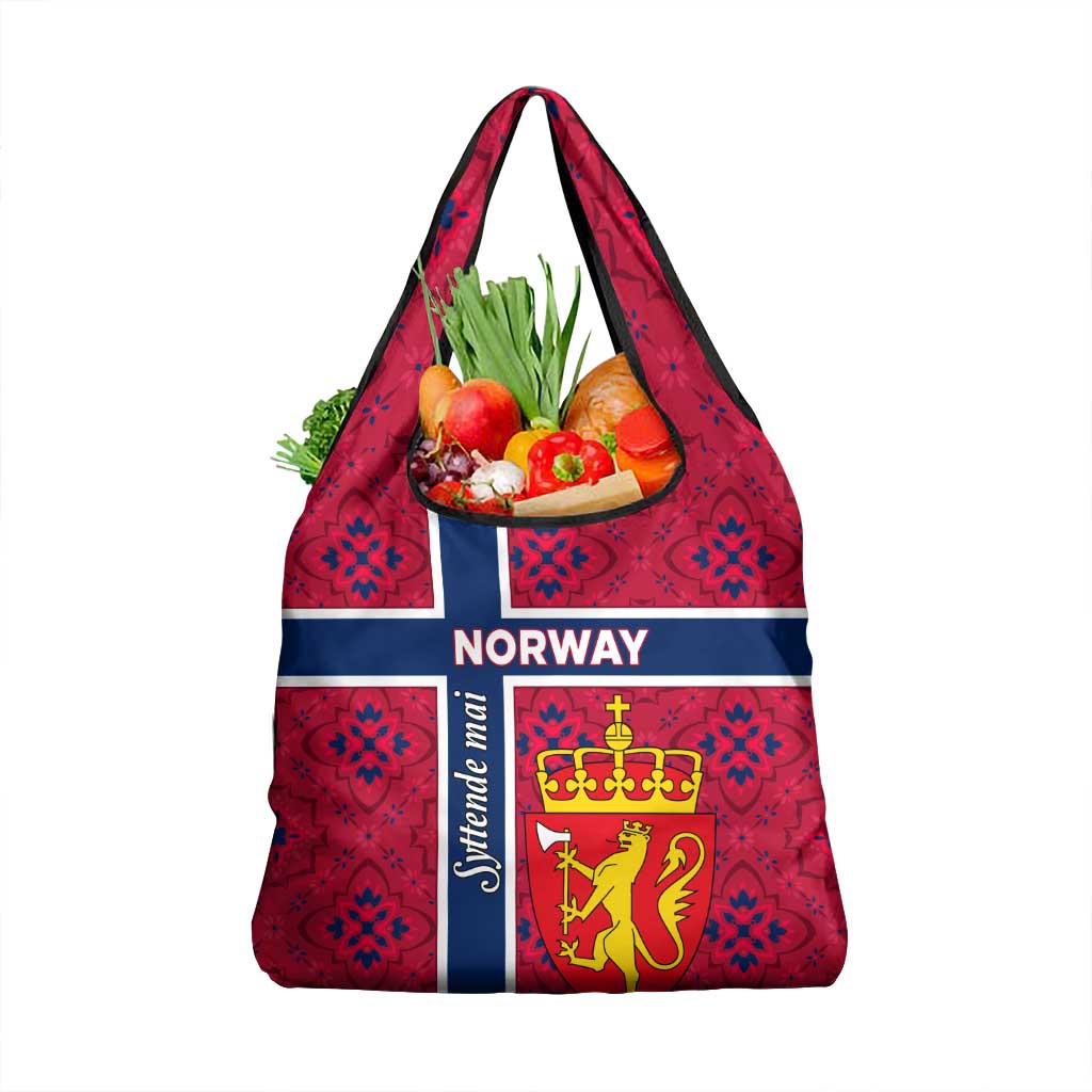Norway Constitution Day Grocery Bag Norge Folk Pattern Flag Style