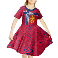 Norway Constitution Day Kid Short Sleeve Dress Norge Folk Pattern Flag Style - Wonder Print Shop