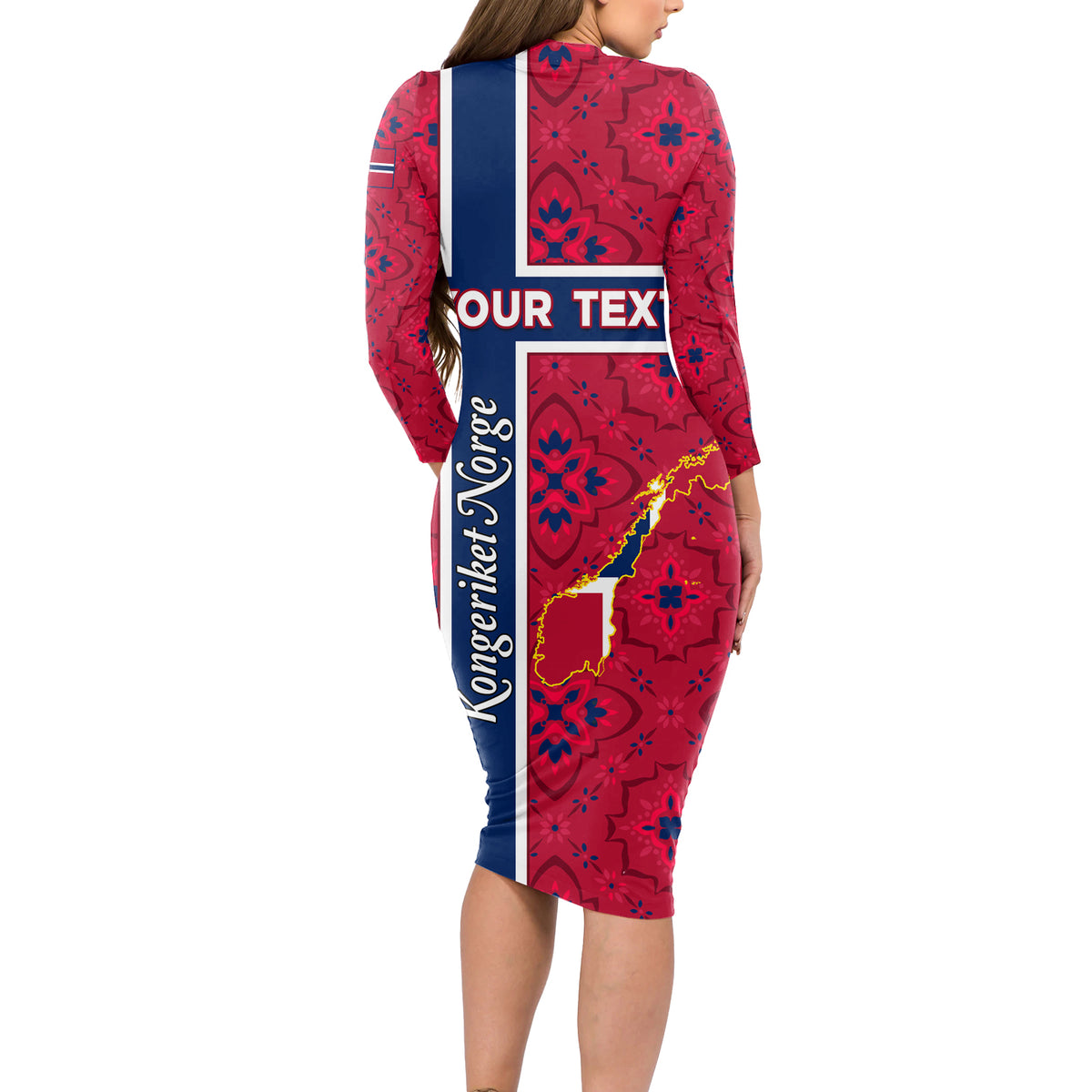 Norway Constitution Day Long Sleeve Bodycon Dress Norge Folk Pattern Flag Style - Wonder Print Shop