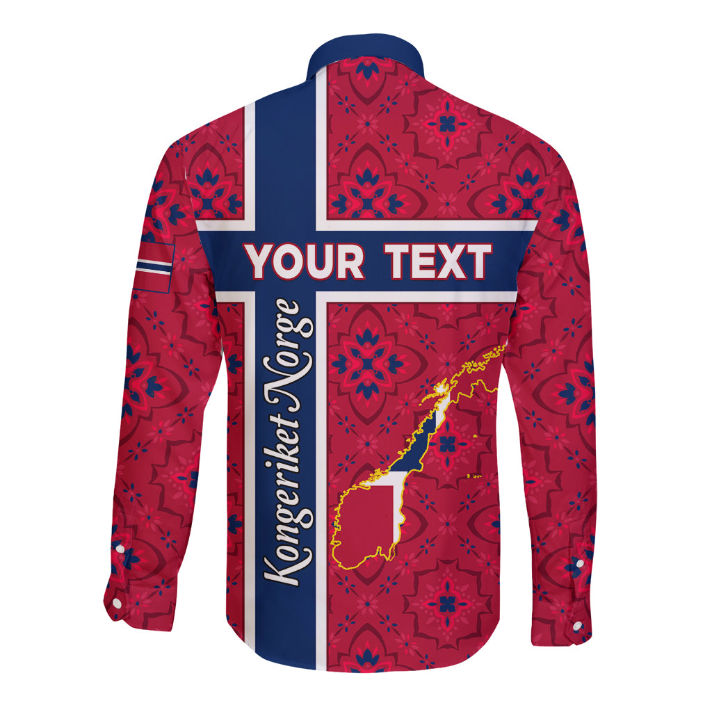 Norway Constitution Day Long Sleeve Button Shirt Norge Folk Pattern Flag Style - Wonder Print Shop