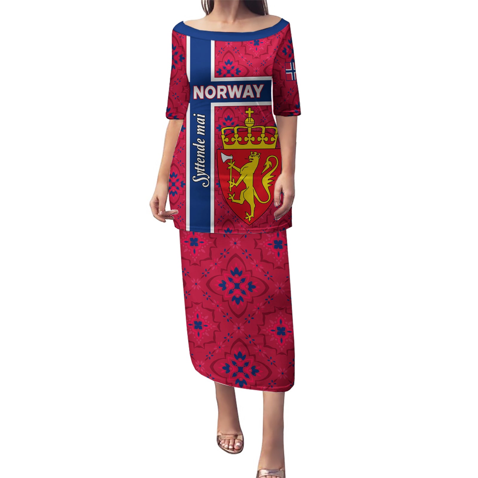 Norway Constitution Day Puletasi Norge Folk Pattern Flag Style - Wonder Print Shop
