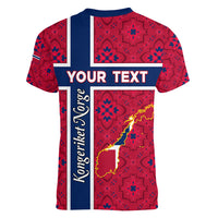 Norway Constitution Day Women V Neck T Shirt Norge Folk Pattern Flag Style - Wonder Print Shop