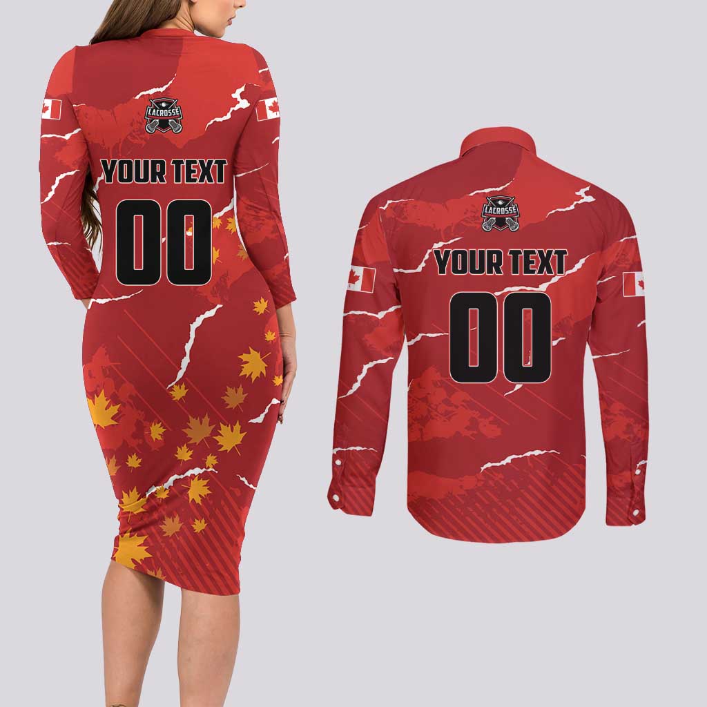 Custom Canada Lacrosse Couples Matching Long Sleeve Bodycon Dress and Long Sleeve Button Shirt National Summer Sport