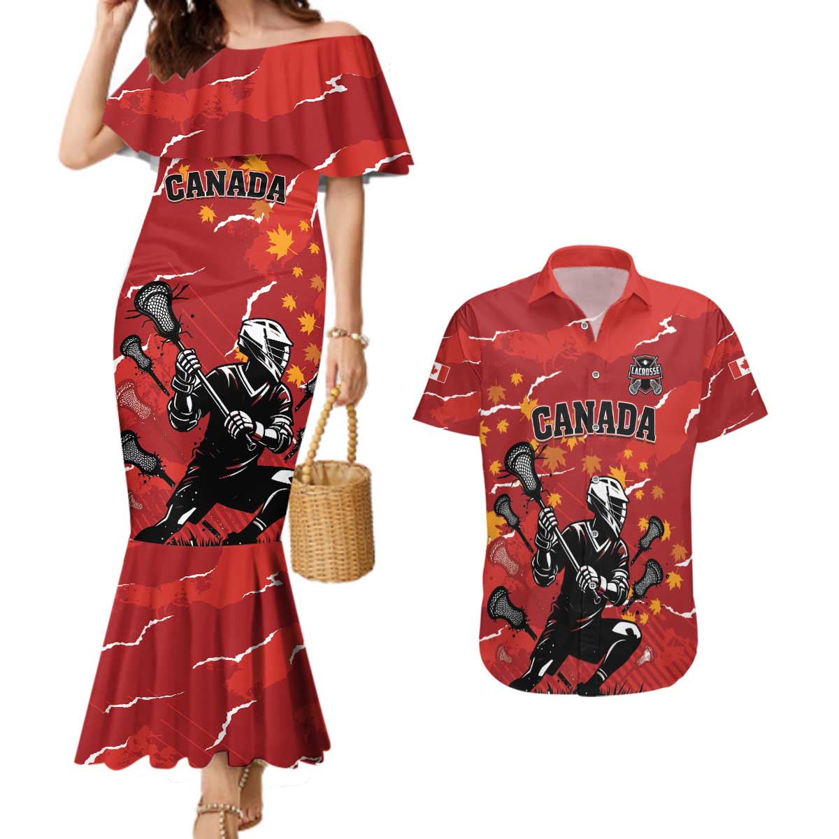 Custom Canada Lacrosse Couples Matching Mermaid Dress and Hawaiian Shirt National Summer Sport