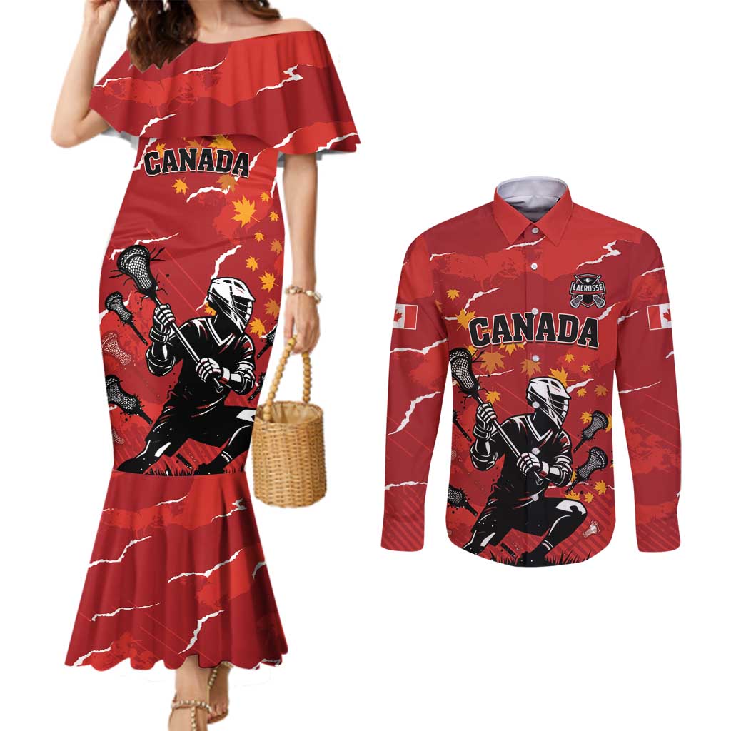 Custom Canada Lacrosse Couples Matching Mermaid Dress and Long Sleeve Button Shirt National Summer Sport