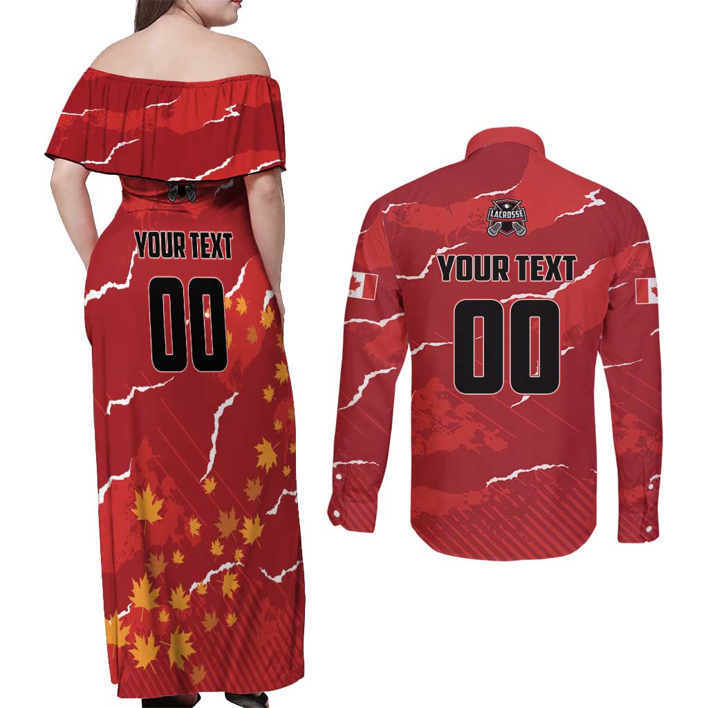 Custom Canada Lacrosse Couples Matching Off Shoulder Maxi Dress and Long Sleeve Button Shirt National Summer Sport