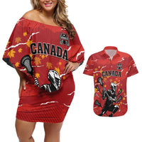 Custom Canada Lacrosse Couples Matching Off Shoulder Short Dress and Hawaiian Shirt National Summer Sport