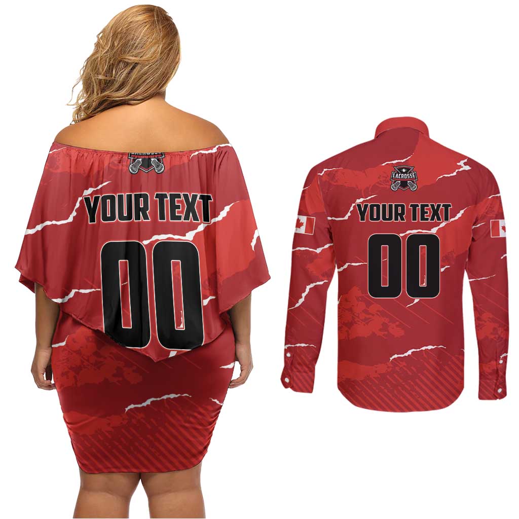 Custom Canada Lacrosse Couples Matching Off Shoulder Short Dress and Long Sleeve Button Shirt National Summer Sport