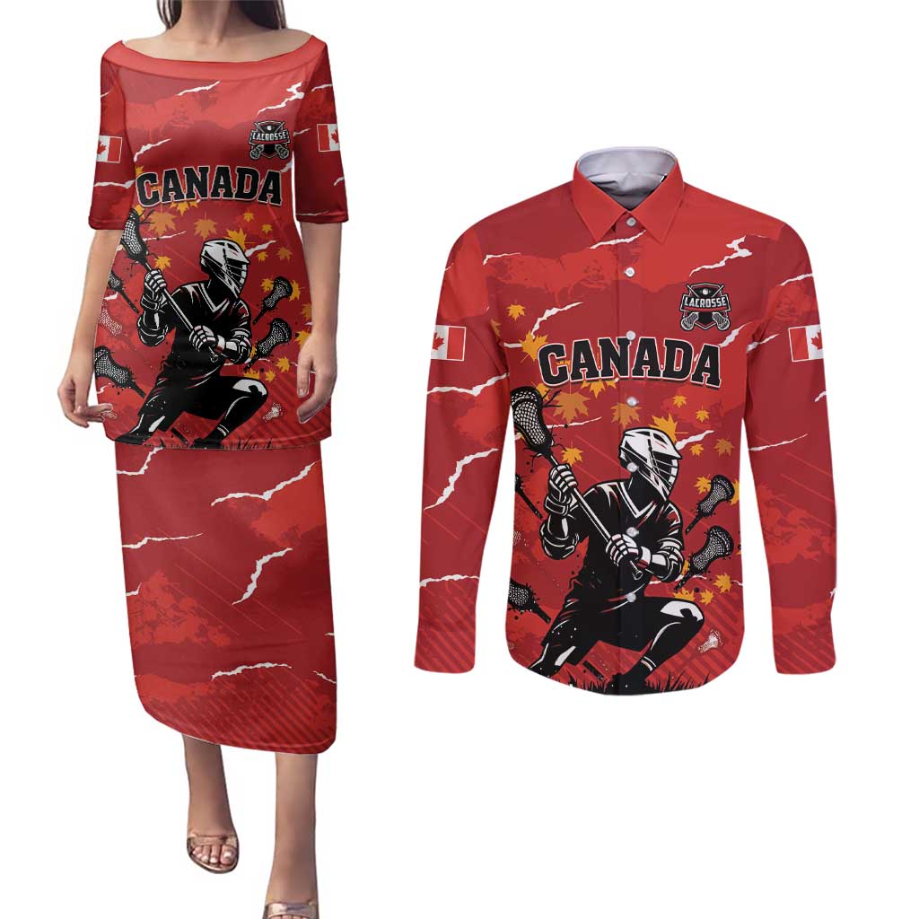 Custom Canada Lacrosse Couples Matching Puletasi and Long Sleeve Button Shirt National Summer Sport
