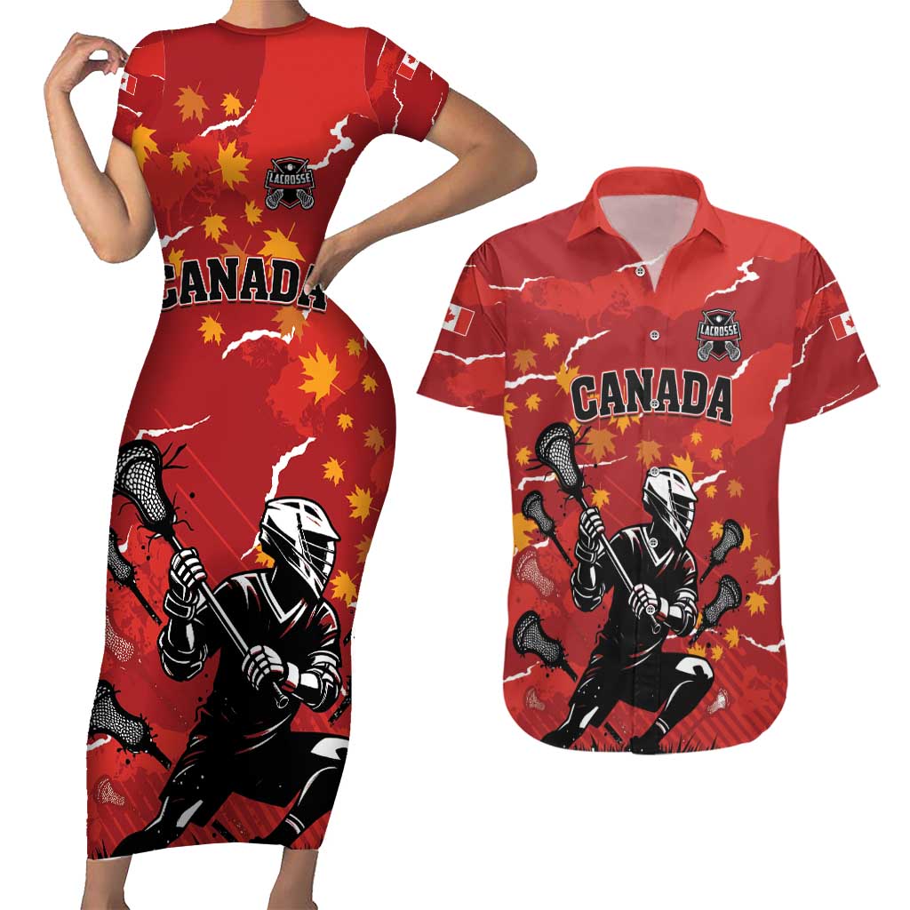 Custom Canada Lacrosse Couples Matching Short Sleeve Bodycon Dress and Hawaiian Shirt National Summer Sport