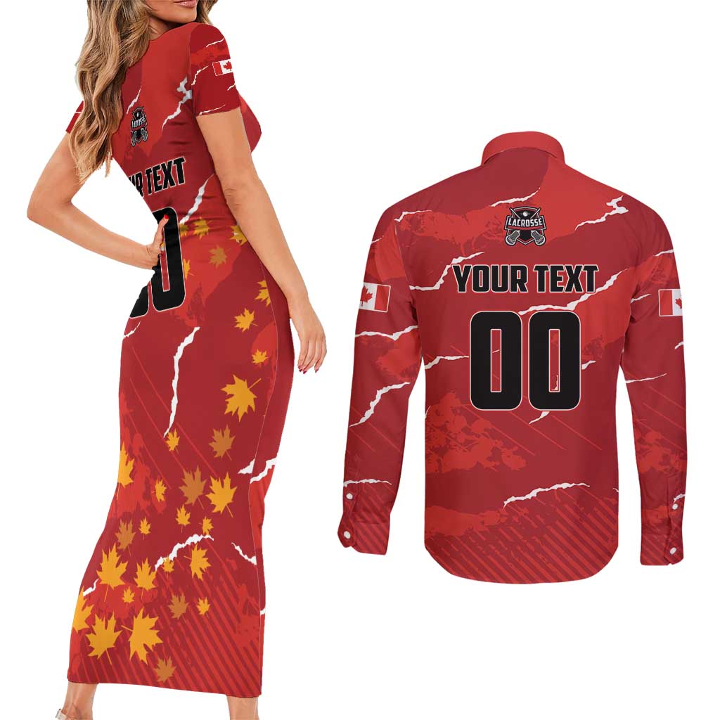 Custom Canada Lacrosse Couples Matching Short Sleeve Bodycon Dress and Long Sleeve Button Shirt National Summer Sport