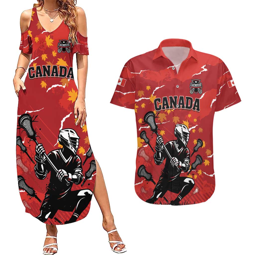 Custom Canada Lacrosse Couples Matching Summer Maxi Dress and Hawaiian Shirt National Summer Sport