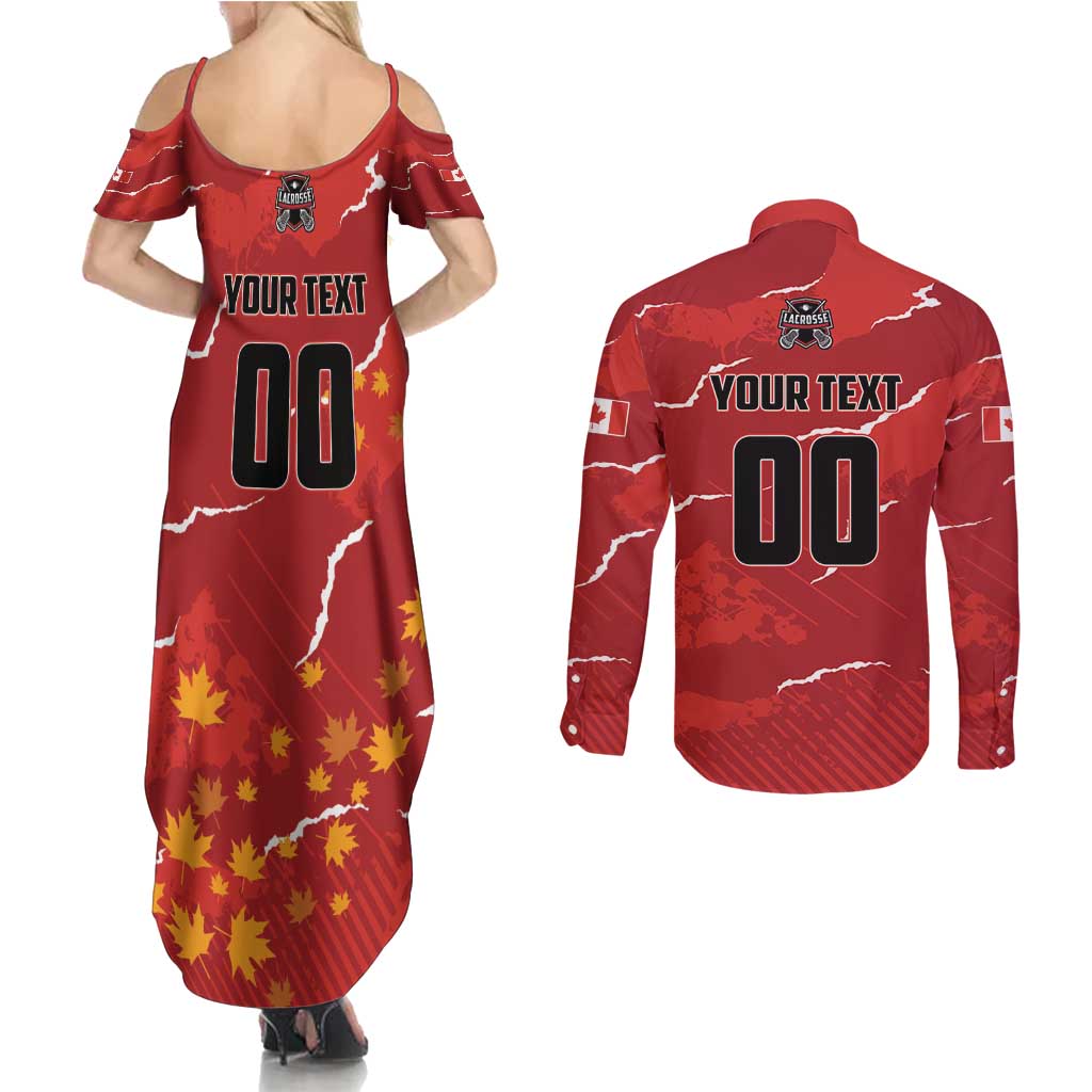 Custom Canada Lacrosse Couples Matching Summer Maxi Dress and Long Sleeve Button Shirt National Summer Sport