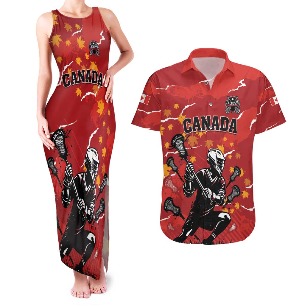Custom Canada Lacrosse Couples Matching Tank Maxi Dress and Hawaiian Shirt National Summer Sport