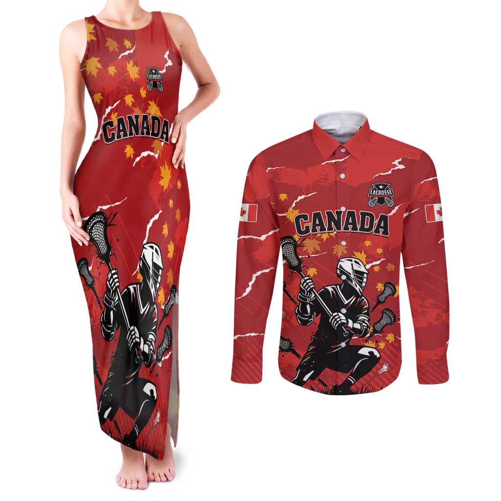 Custom Canada Lacrosse Couples Matching Tank Maxi Dress and Long Sleeve Button Shirt National Summer Sport