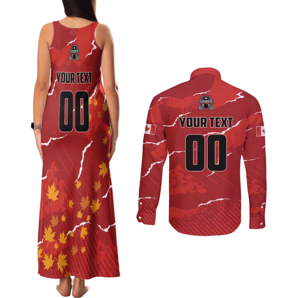 Custom Canada Lacrosse Couples Matching Tank Maxi Dress and Long Sleeve Button Shirt National Summer Sport