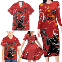 Custom Canada Lacrosse Family Matching Long Sleeve Bodycon Dress and Hawaiian Shirt National Summer Sport