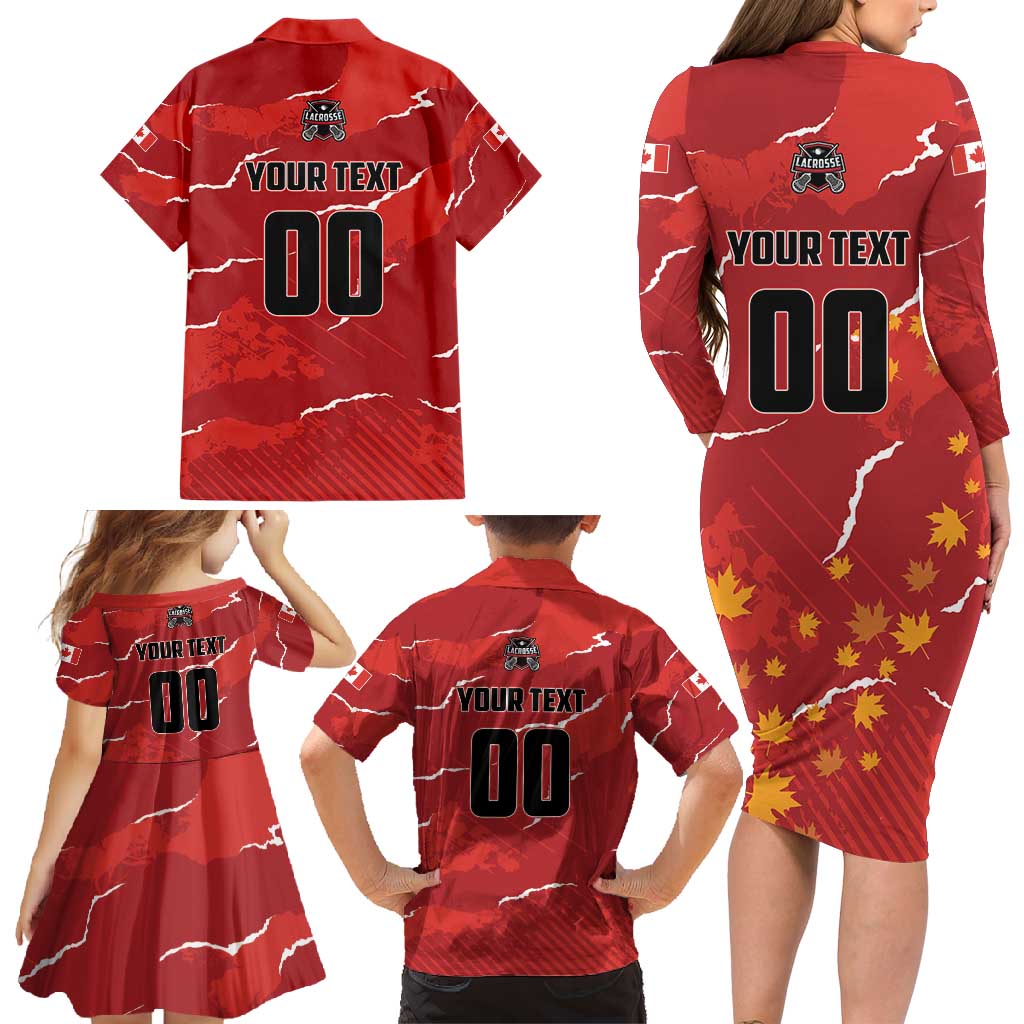 Custom Canada Lacrosse Family Matching Long Sleeve Bodycon Dress and Hawaiian Shirt National Summer Sport