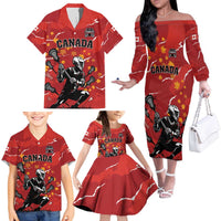 Custom Canada Lacrosse Family Matching Off The Shoulder Long Sleeve Dress and Hawaiian Shirt National Summer Sport