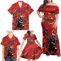 Custom Canada Lacrosse Family Matching Off Shoulder Maxi Dress and Hawaiian Shirt National Summer Sport