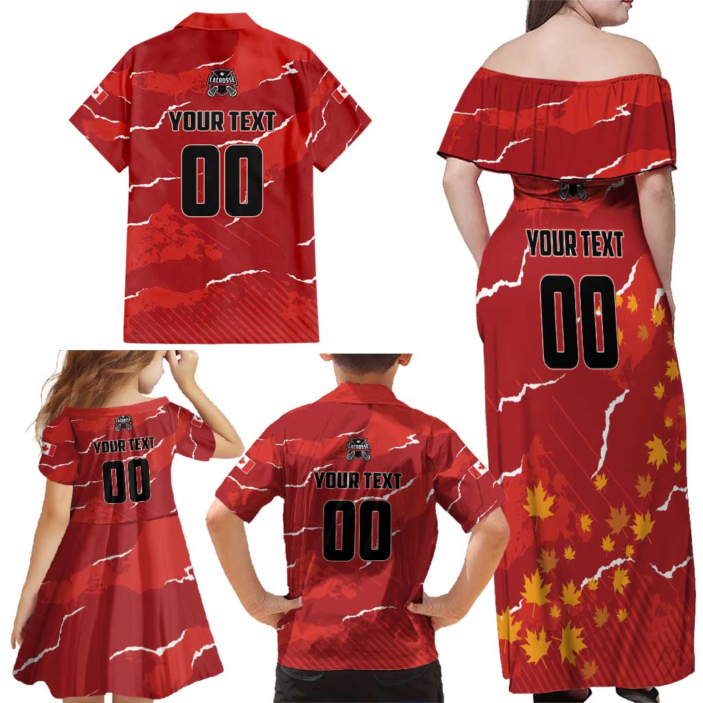 Custom Canada Lacrosse Family Matching Off Shoulder Maxi Dress and Hawaiian Shirt National Summer Sport
