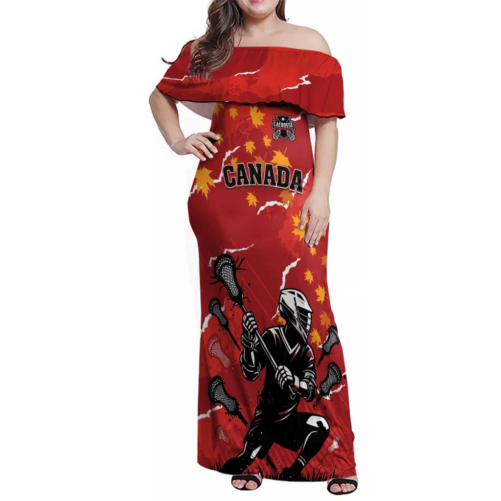 Custom Canada Lacrosse Family Matching Off Shoulder Maxi Dress and Hawaiian Shirt National Summer Sport