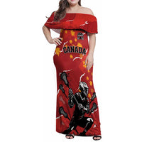 Custom Canada Lacrosse Family Matching Off Shoulder Maxi Dress and Hawaiian Shirt National Summer Sport