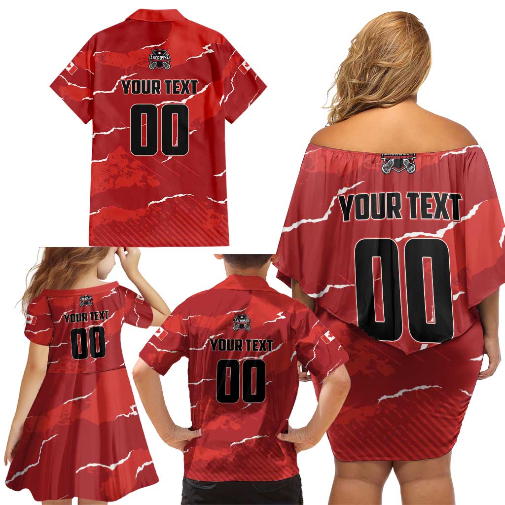 Custom Canada Lacrosse Family Matching Off Shoulder Short Dress and Hawaiian Shirt National Summer Sport