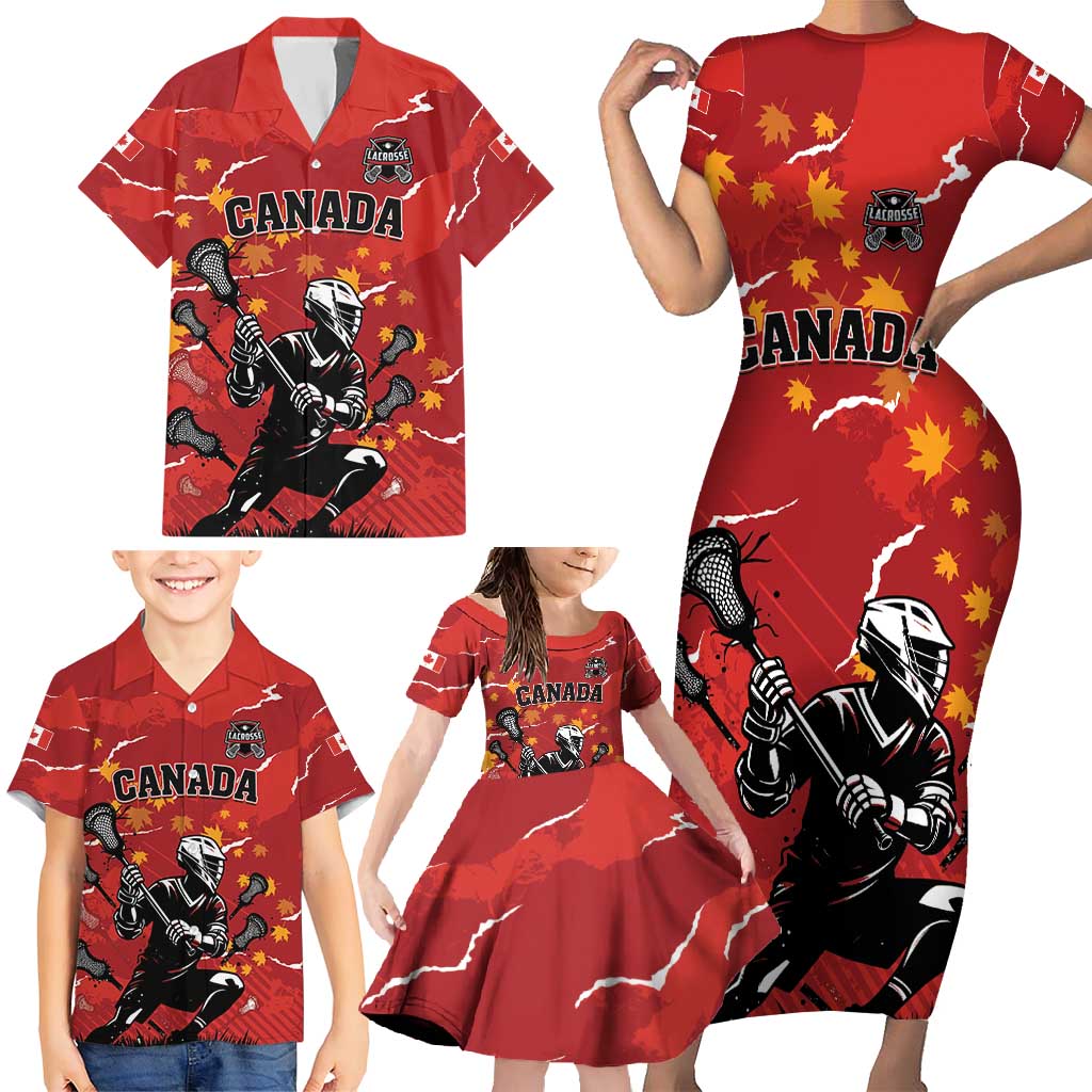 Custom Canada Lacrosse Family Matching Short Sleeve Bodycon Dress and Hawaiian Shirt National Summer Sport