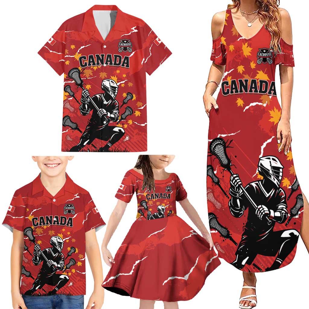 Custom Canada Lacrosse Family Matching Summer Maxi Dress and Hawaiian Shirt National Summer Sport