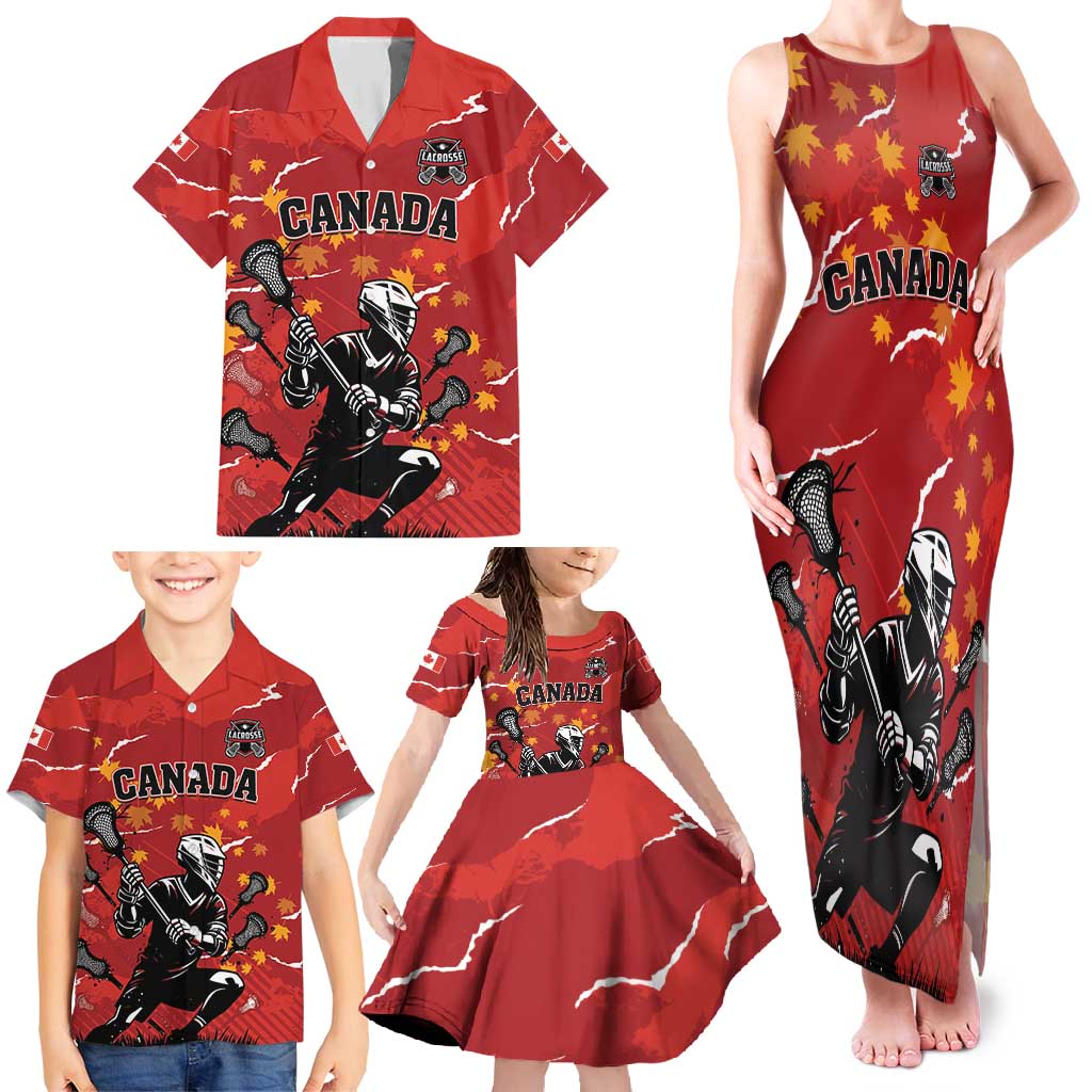 Custom Canada Lacrosse Family Matching Tank Maxi Dress and Hawaiian Shirt National Summer Sport