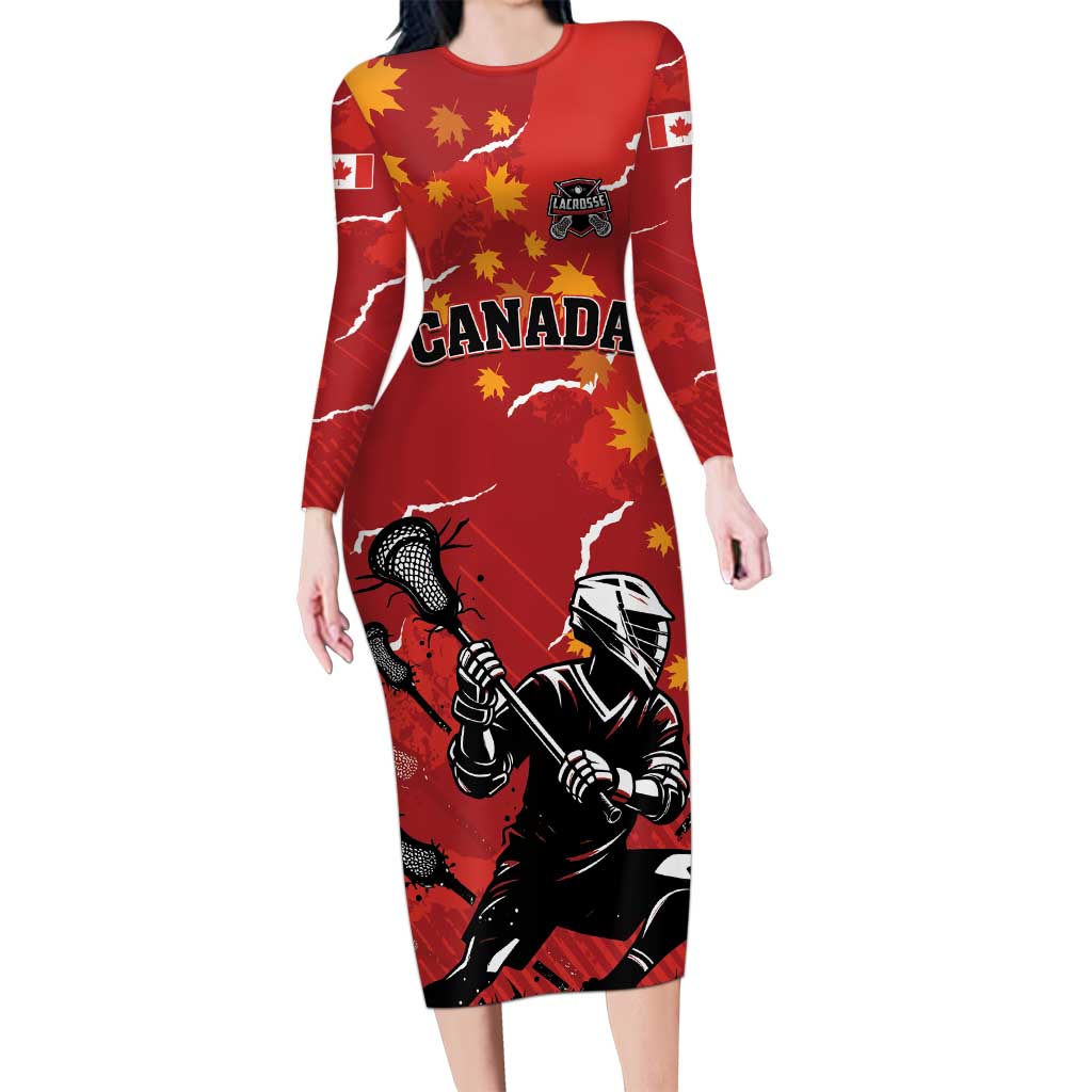 Custom Canada Lacrosse Long Sleeve Bodycon Dress National Summer Sport