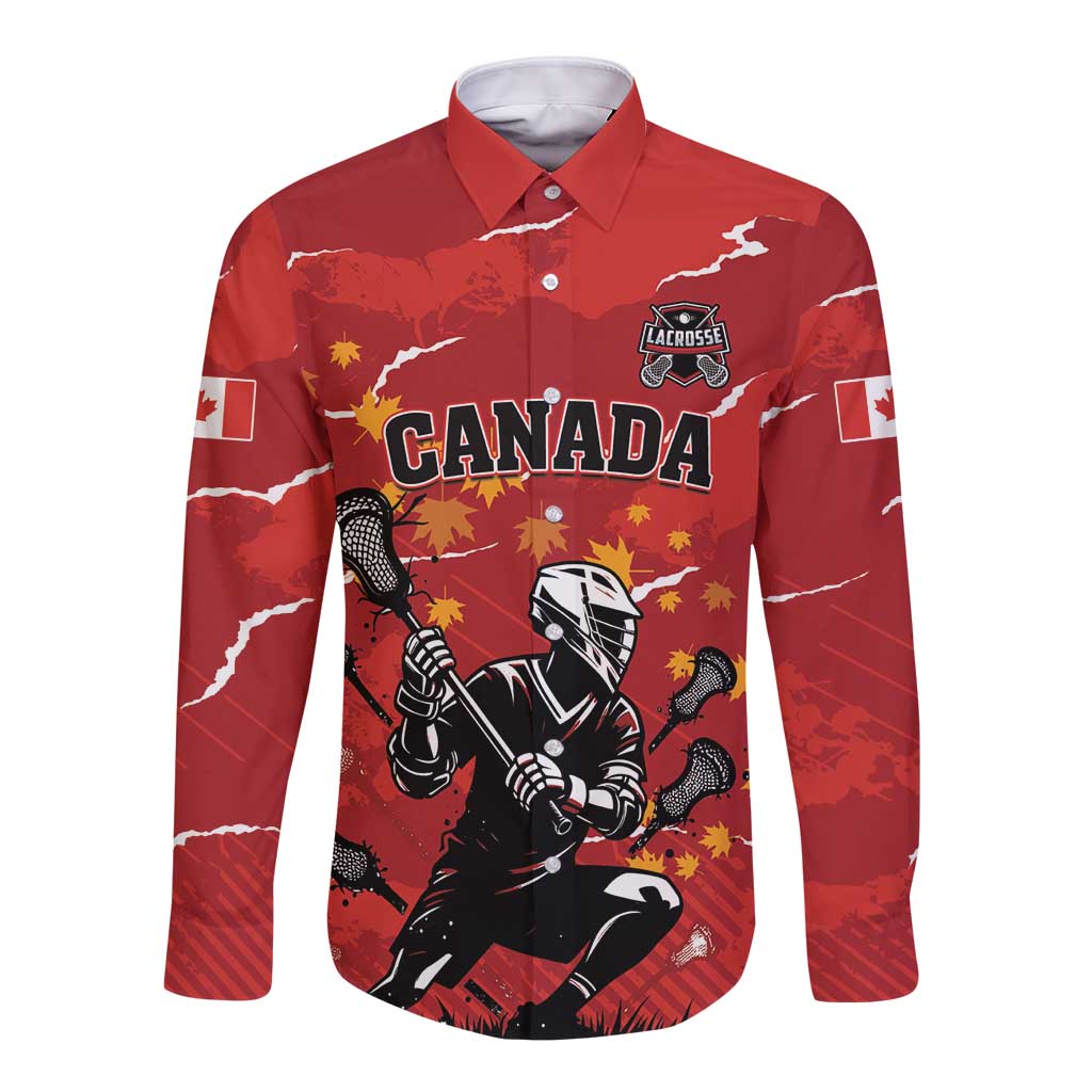 Custom Canada Lacrosse Long Sleeve Button Shirt National Summer Sport